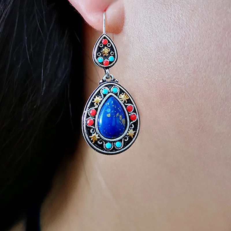Gorgeous Silver Color Water Drop Earrings Inlaid Natural Stone Dangle Earrings for Women Bridal Engagement Wedding Jewelry Gifts