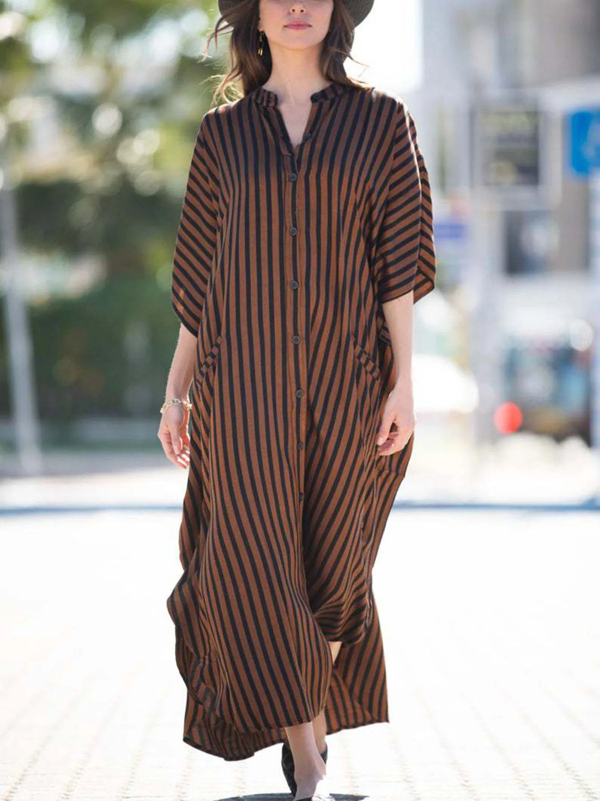 Bohemian Print Beach Cover-Up | Button-Front Shirt-Style Kaftan Robe – Perfect for Bikini Resort Vacations
