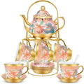 Pcs Porcelain Tea Set for Adults with Metal Holder and Spoon European Ceramic Tea Party Set Flower Painting Teapot Cup Saucer fo