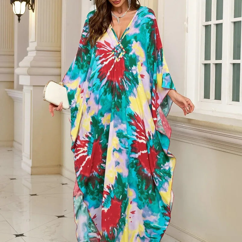 New 2025 Women's Cotton Beach Cover up Loose Kimono Sle Printed Sarong Swimwear Beach Coat Cross-Border Sports Fitn