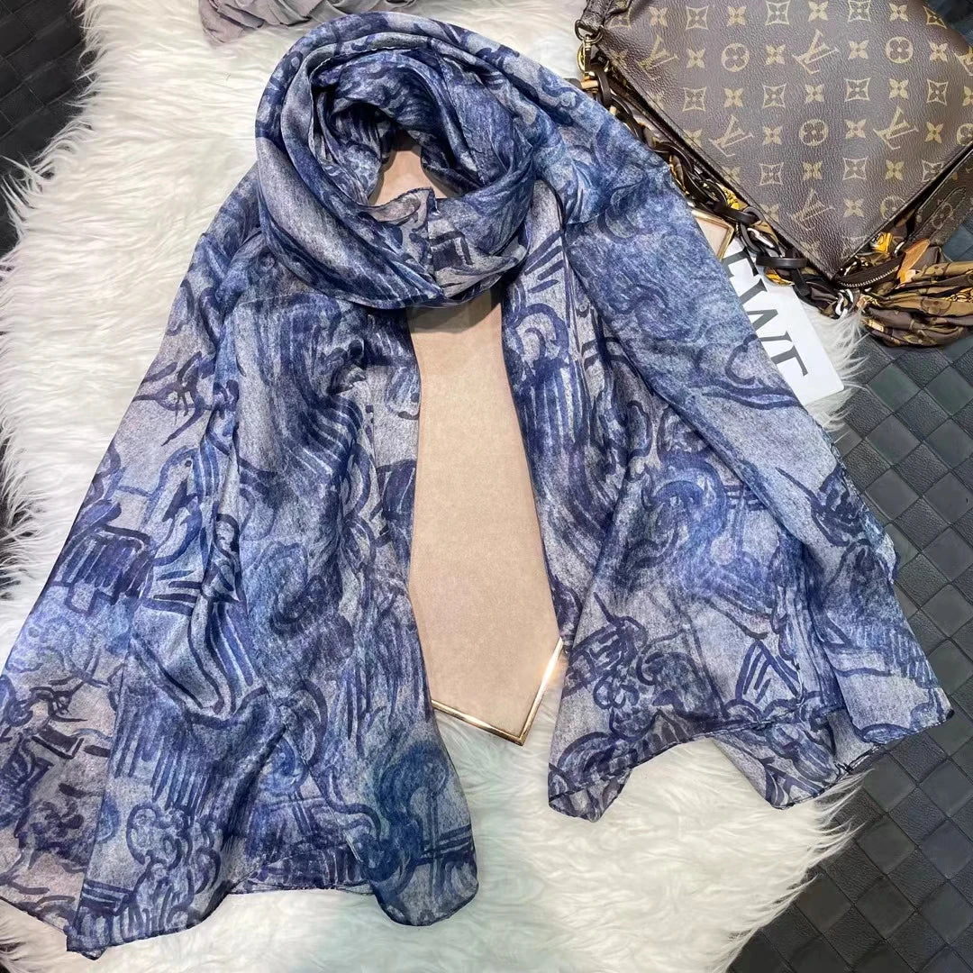 [BYSIFA] New Blue Green Silk Scarf Shawl Women Fashion Brand 100% Pure Silk Long Scarves Autum Winter Warm Neck Head Scarf Hijab