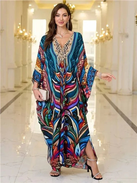 New 2025 Women's Cotton Beach Cover up Loose Kimono Sle Printed Sarong Swimwear Beach Coat Cross-Border Sports Fitn