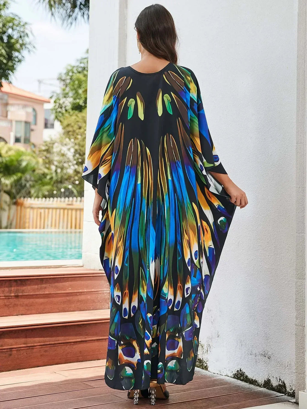 Women Ethnic Print Kaftan Beach Dress Bathing Suit Plus Size Swimsuit Cover Up Beachwear