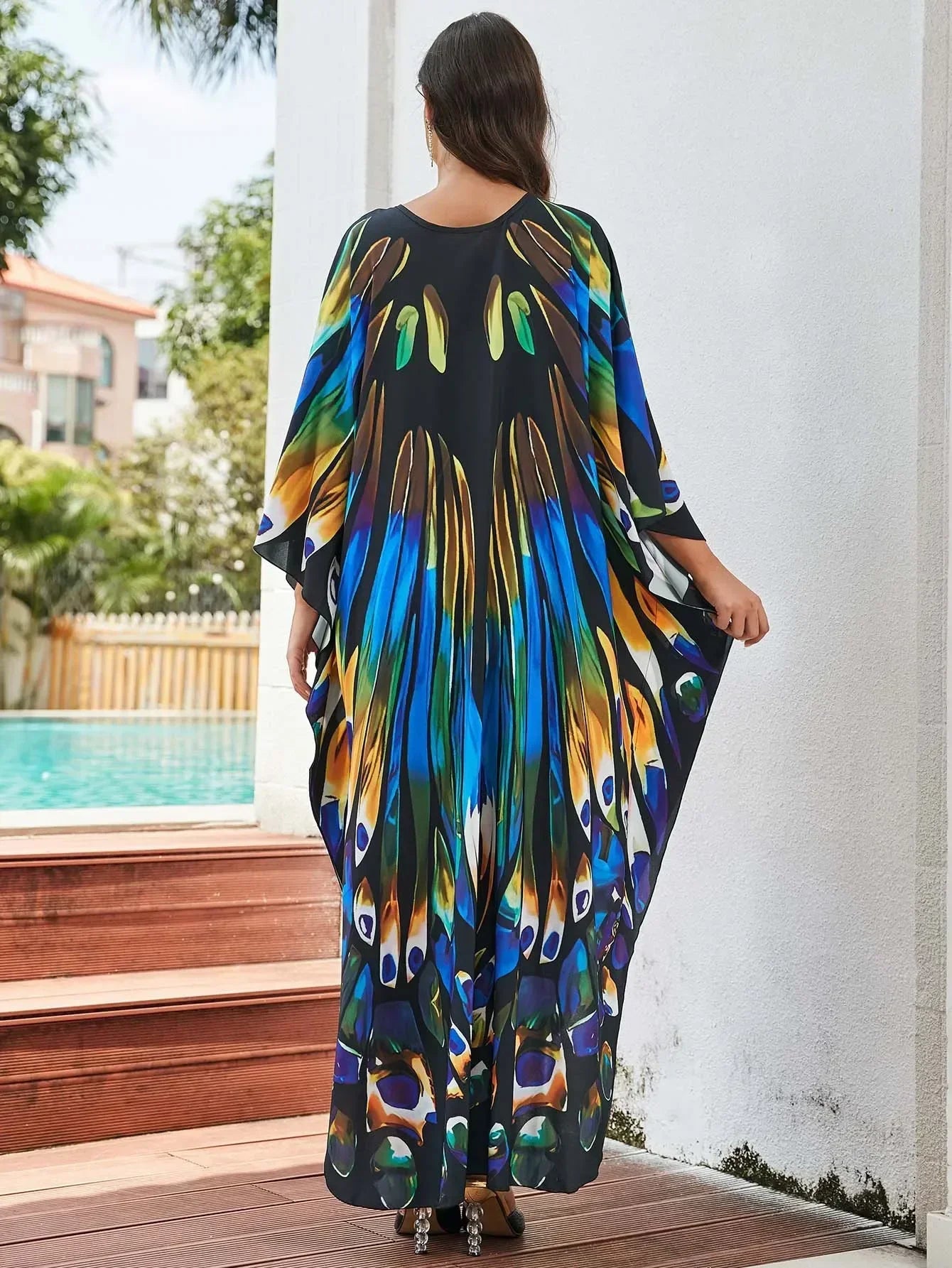 Women Ethnic Print Kaftan Beach Dress Bathing Suit Plus Size Swimsuit Cover Up Beachwear