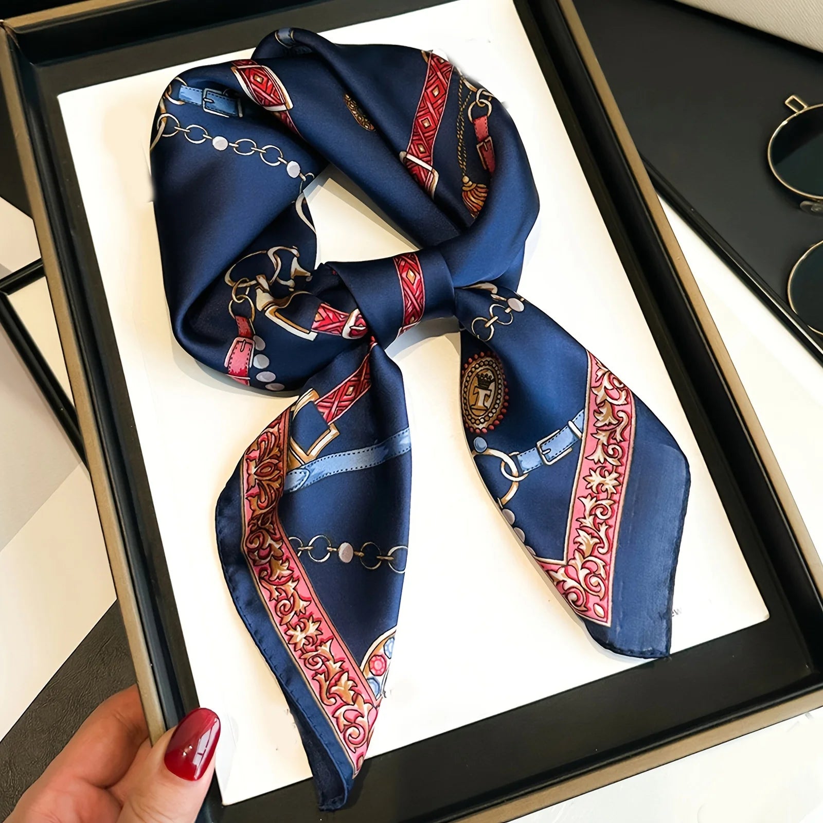 Luxury Brand Women Leopard Print Square Hijab Scarf Soft Satin Silk-like Small Neck Scarf Stylish Casual Headscarf