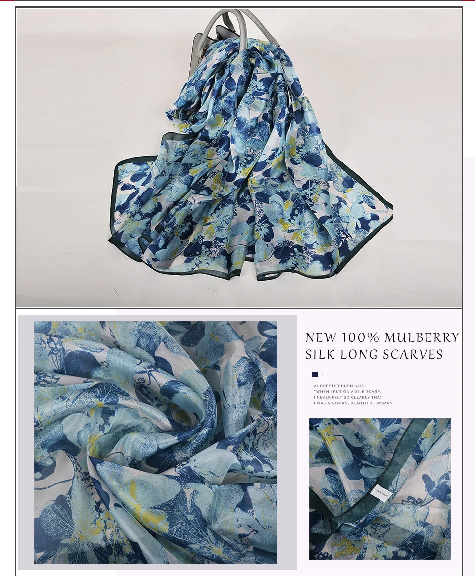 [BYSIFA] New Blue Green Silk Scarf Shawl Women Fashion Brand 100% Pure Silk Long Scarves Autum Winter Warm Neck Head Scarf Hijab