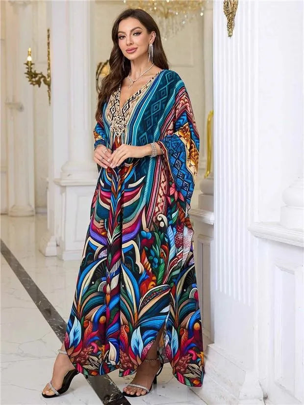 New 2025 Women's Cotton Beach Cover up Loose Kimono Sle Printed Sarong Swimwear Beach Coat Cross-Border Sports Fitn