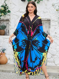 2024 New Handmade Knitted Beach Cover Up Dress, Positioning Print Plus Size Vacation Beach Dress
