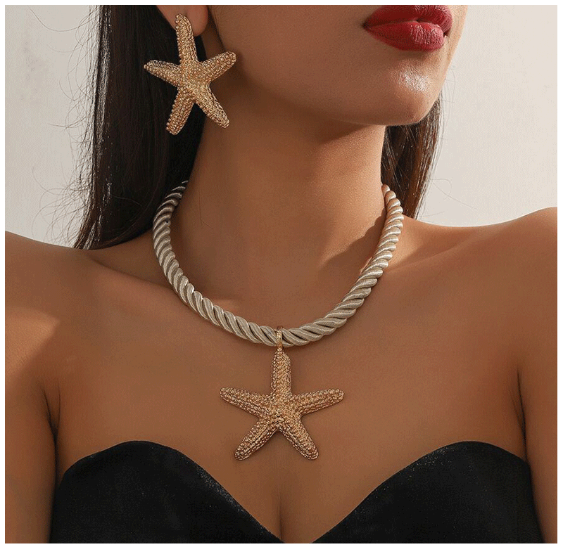3 Pcs/set Simple Fashion Starfish Pendant Necklace Ocean Style Party Banquet Exaggerated Earrings Personalized Women Jewelry Set