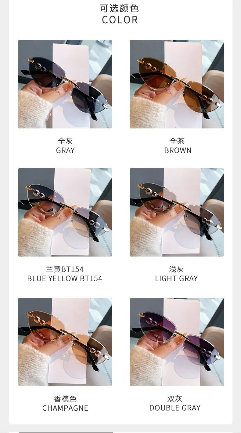 Trendy Rimless Sunglasses Women Luxury Pearl Sun Glasses For Women Fashion UV400 Driving Shades Frameless Gradient Eyewear