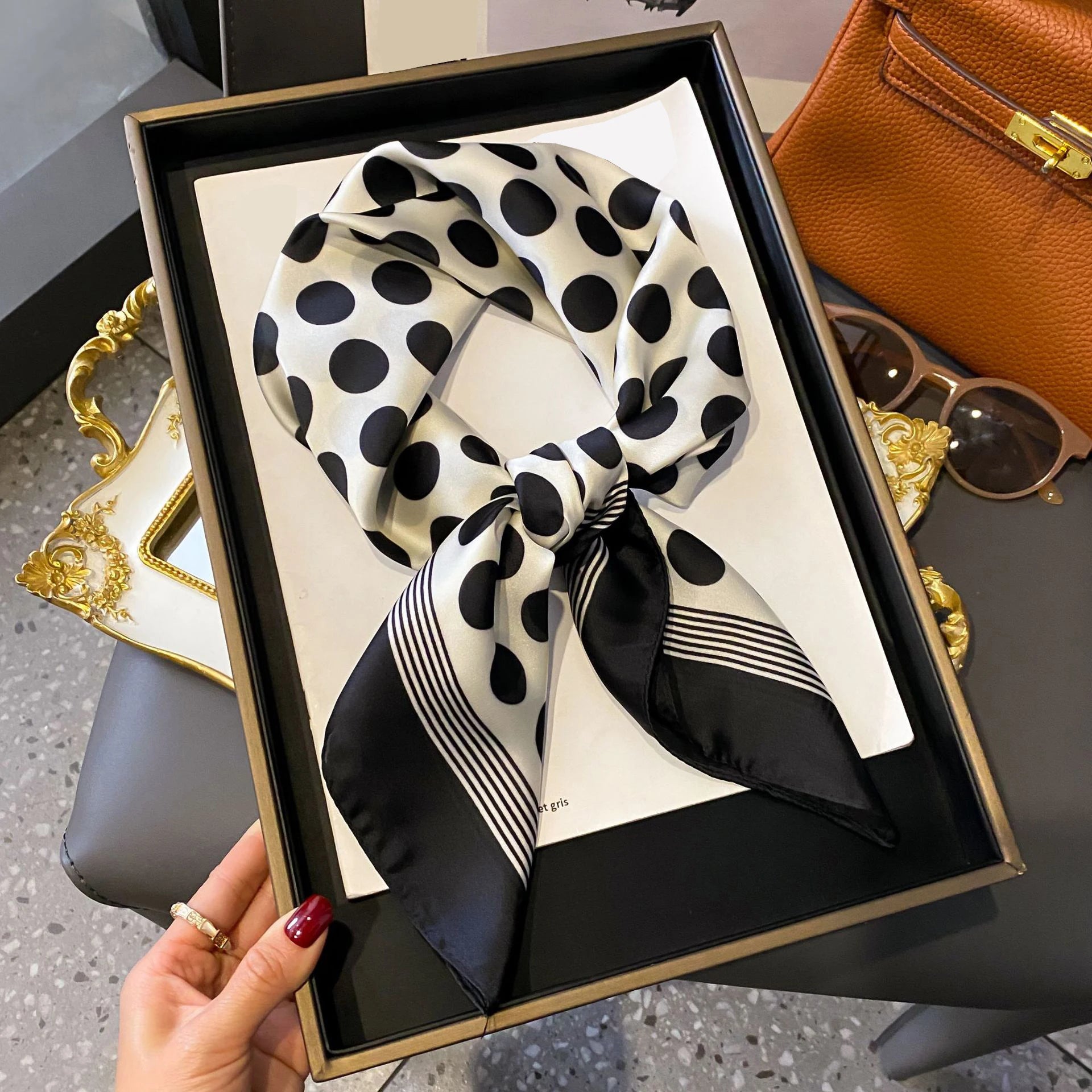 Luxury Brand Women Leopard Print Square Hijab Scarf Soft Satin Silk-like Small Neck Scarf Stylish Casual Headscarf