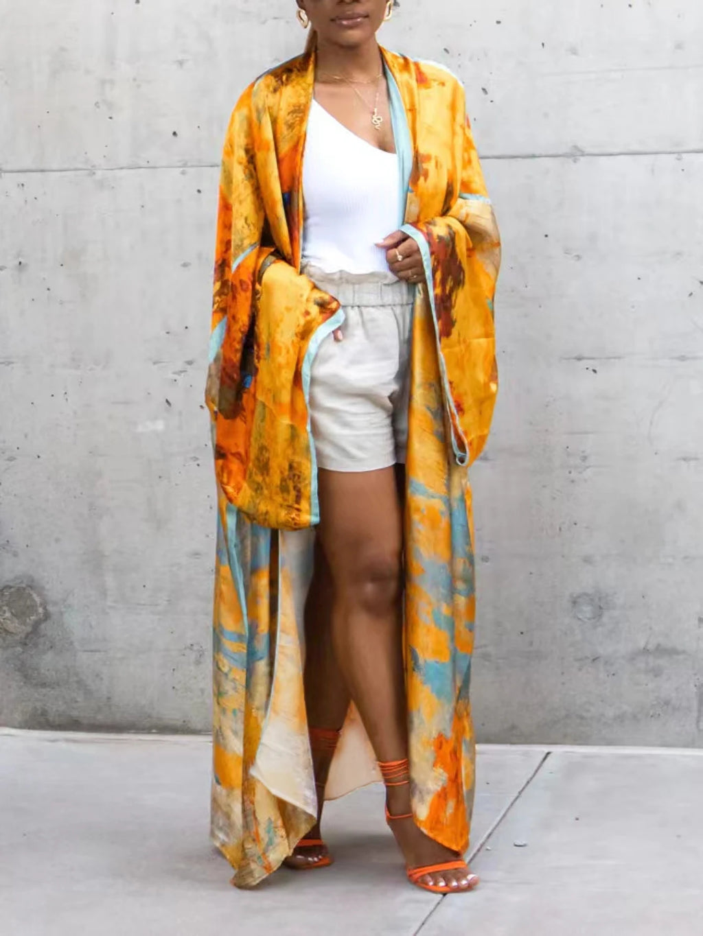 Women's Kaftan Robe Ethnic Style Printed Cardigan Kimono Outer Wear Simulated Silk Printed Fashion Casual Poncho Plus Size Dress
