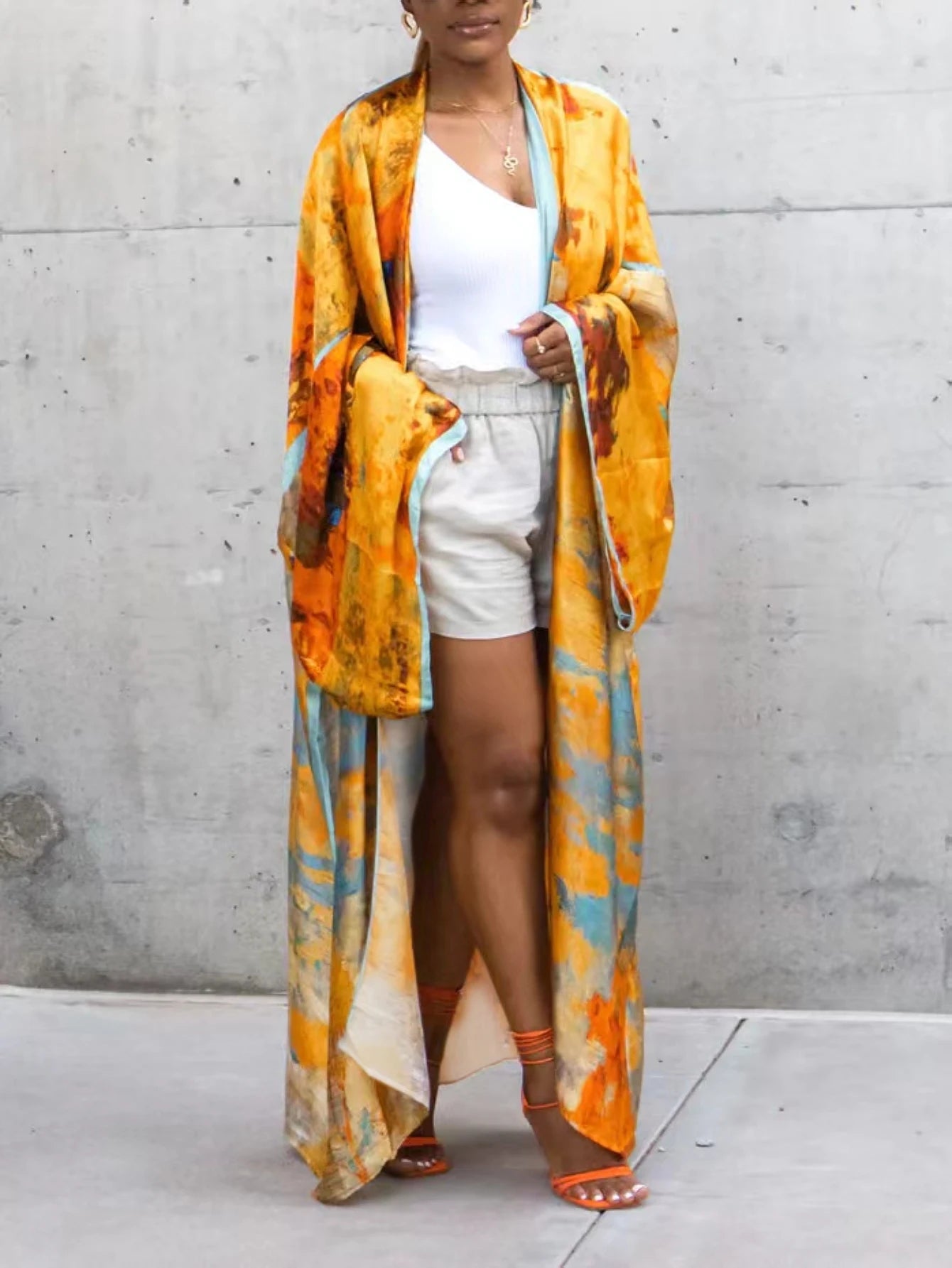 Women's Kaftan Robe Ethnic Style Printed Cardigan Kimono Outer Wear Simulated Silk Printed Fashion Casual Poncho Plus Size Dress