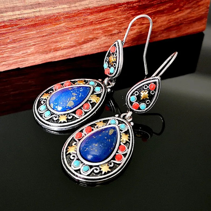 Gorgeous Silver Color Water Drop Earrings Inlaid Natural Stone Dangle Earrings for Women Bridal Engagement Wedding Jewelry Gifts