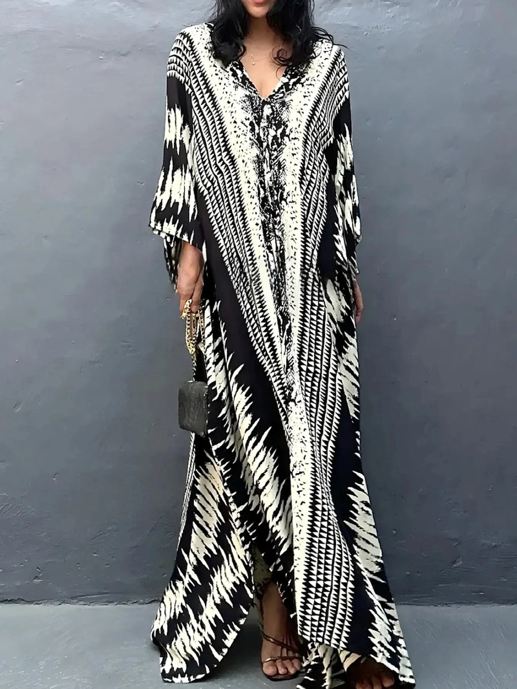 MAKABO Kaftan Dresses for Women, V Neck Moo Moos Colorful Print Cover Ups Caftan Beach Dresses for Swimwear