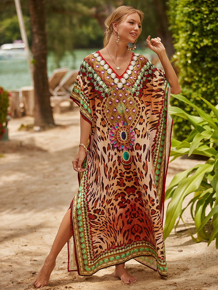 Women's Long Caftans Print Bathing Suit Cover Up Casual Beach Maxi Dress Abaya Beach Outfits Boho Clothes