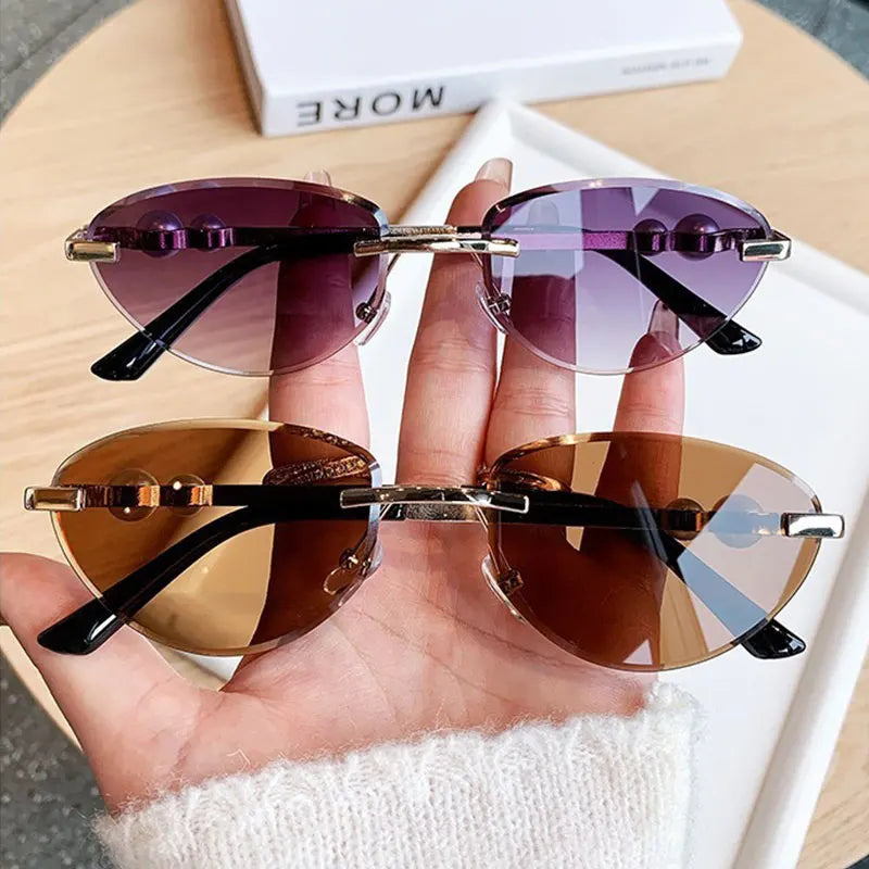 Trendy Rimless Sunglasses Women Luxury Pearl Sun Glasses For Women Fashion UV400 Driving Shades Frameless Gradient Eyewear