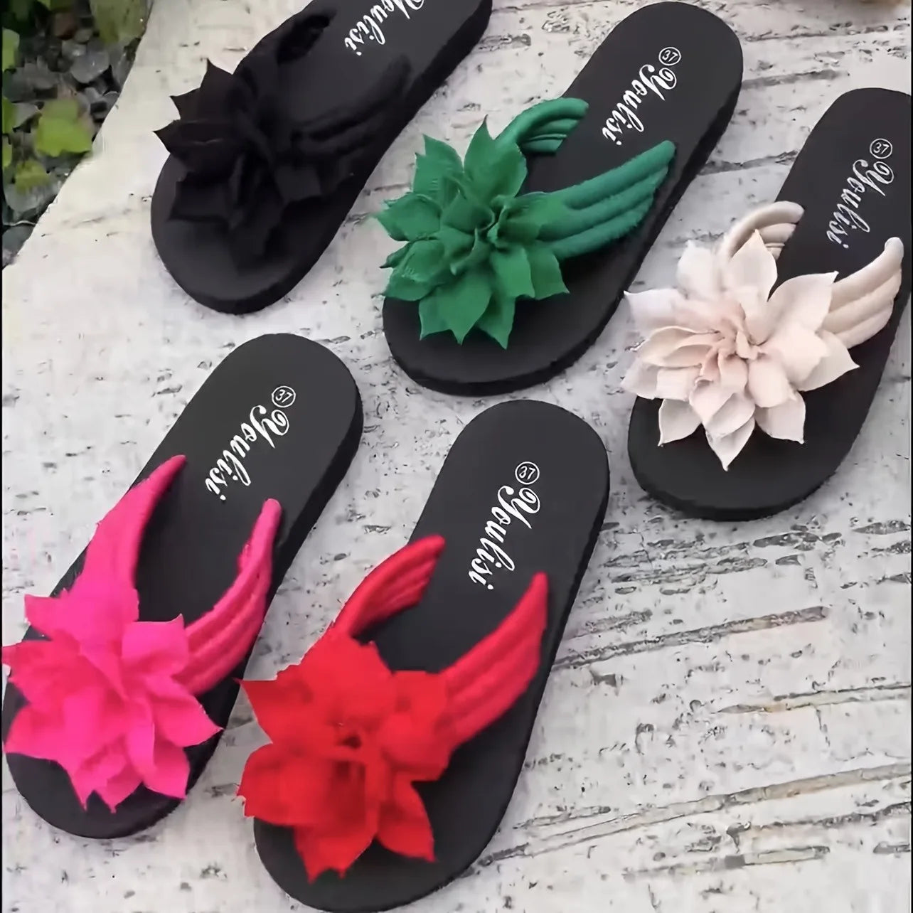 Women's Floral Flip Flops SlipOn Vacation Style Mid Heel Sandals Fabric Upper EVA Sole Insole Solid Color Summer Casual Footwear