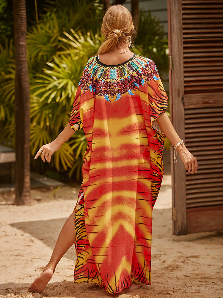 Women's Long Caftans Print Bathing Suit Cover Up Casual Beach Maxi Dress Abaya Beach Outfits Boho Clothes