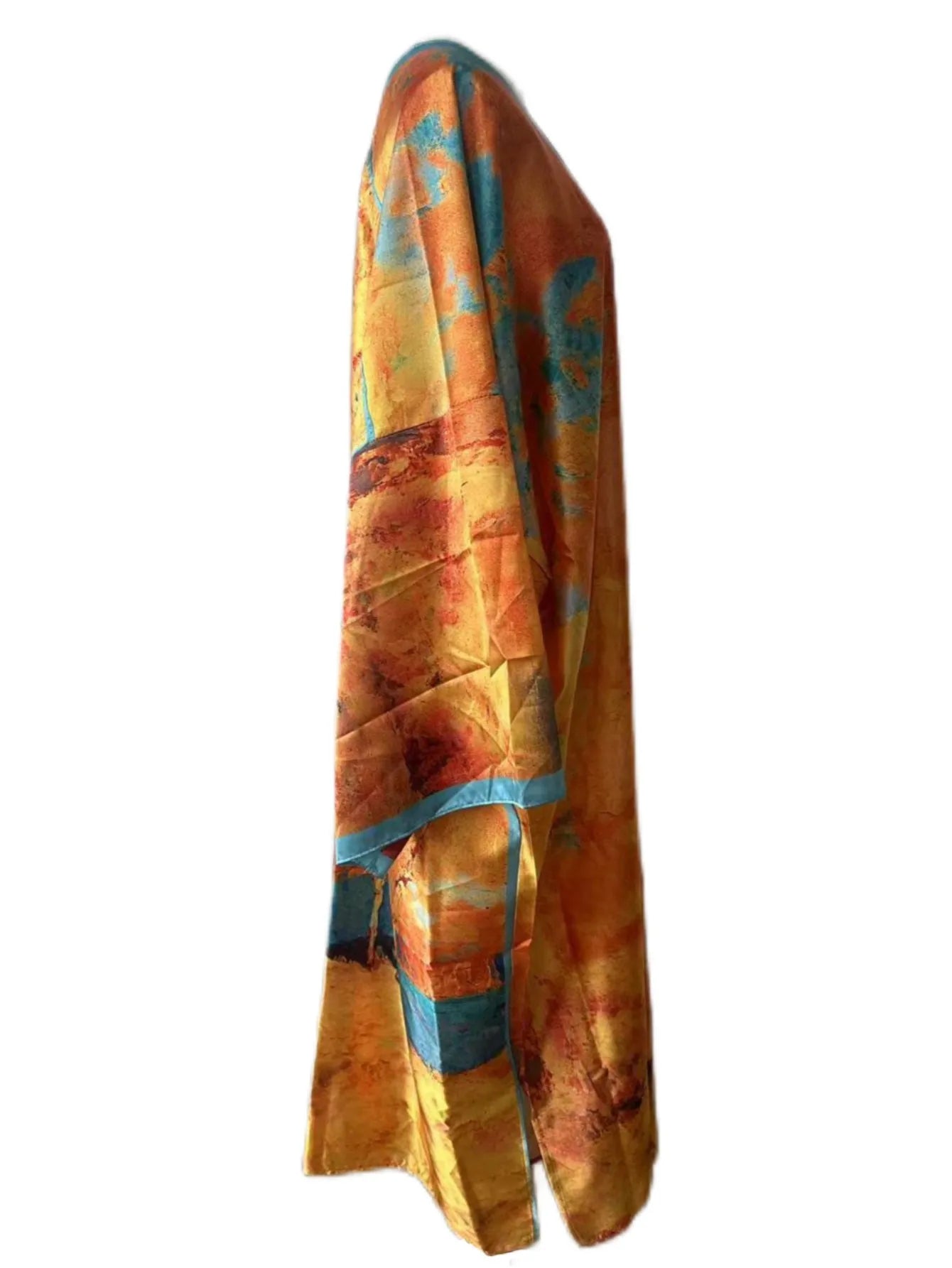 Women's Kaftan Robe Ethnic Style Printed Cardigan Kimono Outer Wear Simulated Silk Printed Fashion Casual Poncho Plus Size Dress