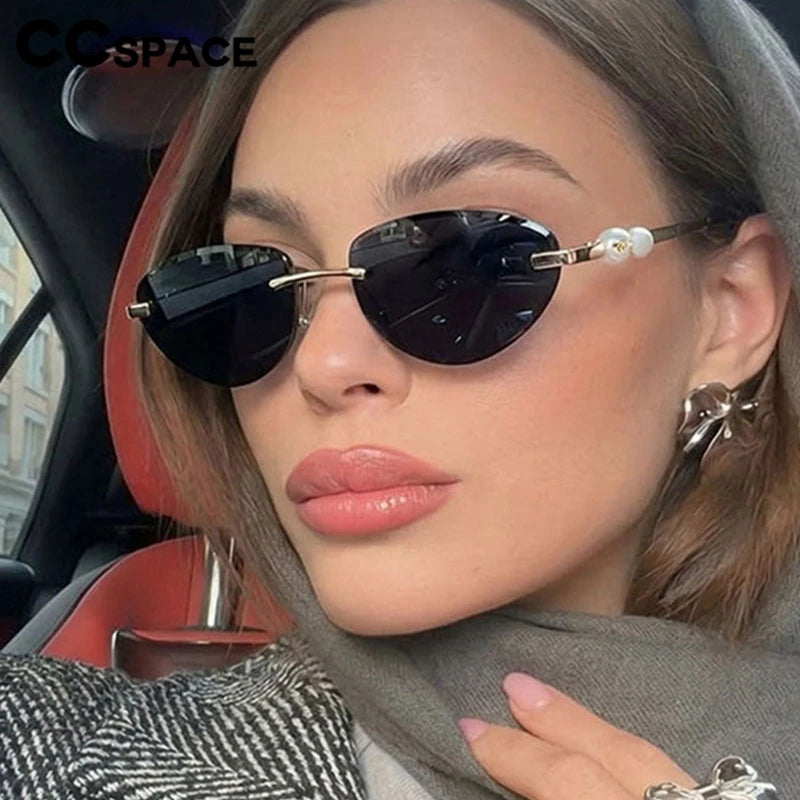 Trendy Rimless Sunglasses Women Luxury Pearl Sun Glasses For Women Fashion UV400 Driving Shades Frameless Gradient Eyewear