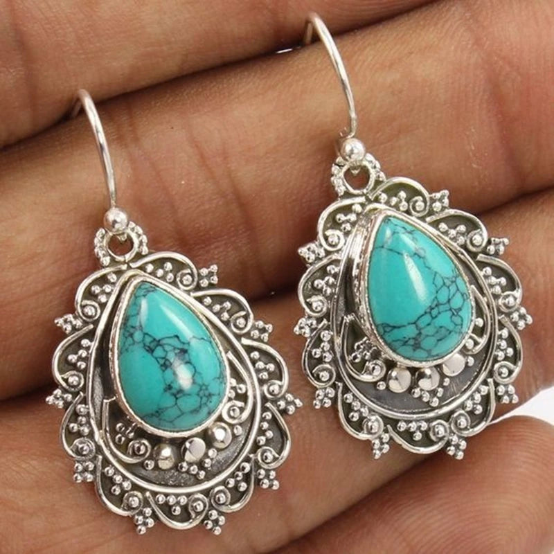 Gorgeous Silver Color Water Drop Earrings Inlaid Natural Stone Dangle Earrings for Women Bridal Engagement Wedding Jewelry Gifts