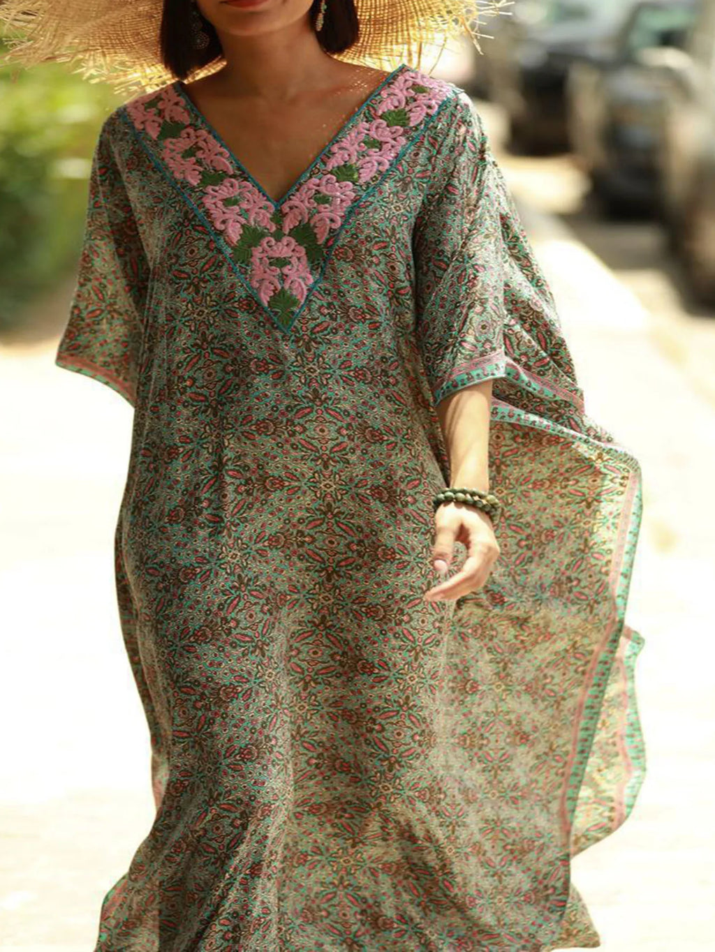 Quick-Dry Ombre Loose Plus Size Beach Kaftan Dress Bikini Cover-Up for Resort