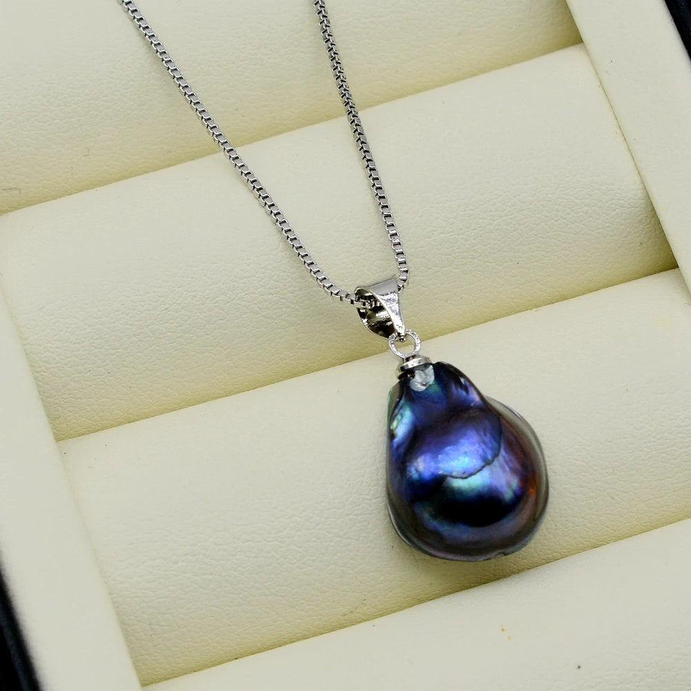 Pearl Pendant Necklace Natural Freshwater Pearl Silver Necklace Baroque Pearl Natural Shape Simple Style Women's Necklace