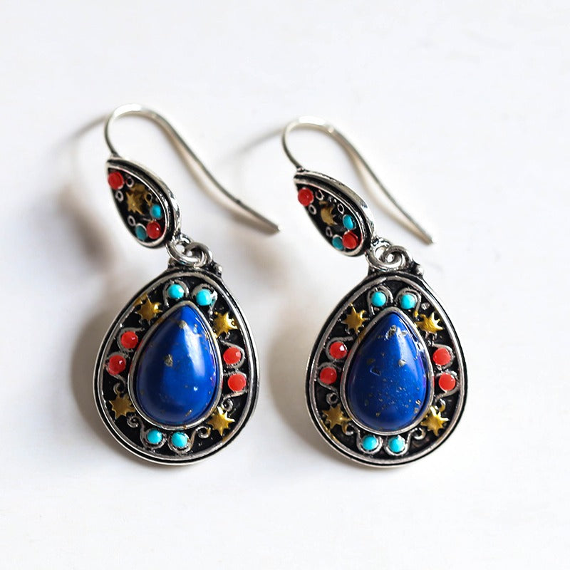Gorgeous Silver Color Water Drop Earrings Inlaid Natural Stone Dangle Earrings for Women Bridal Engagement Wedding Jewelry Gifts