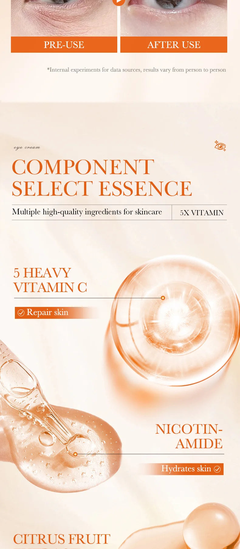 SADOER Vitamin C Eye Cream Anti Dark Circles Eyes Bags Remover Moisturizing Brightening Firming Skin Care Products for Eyes