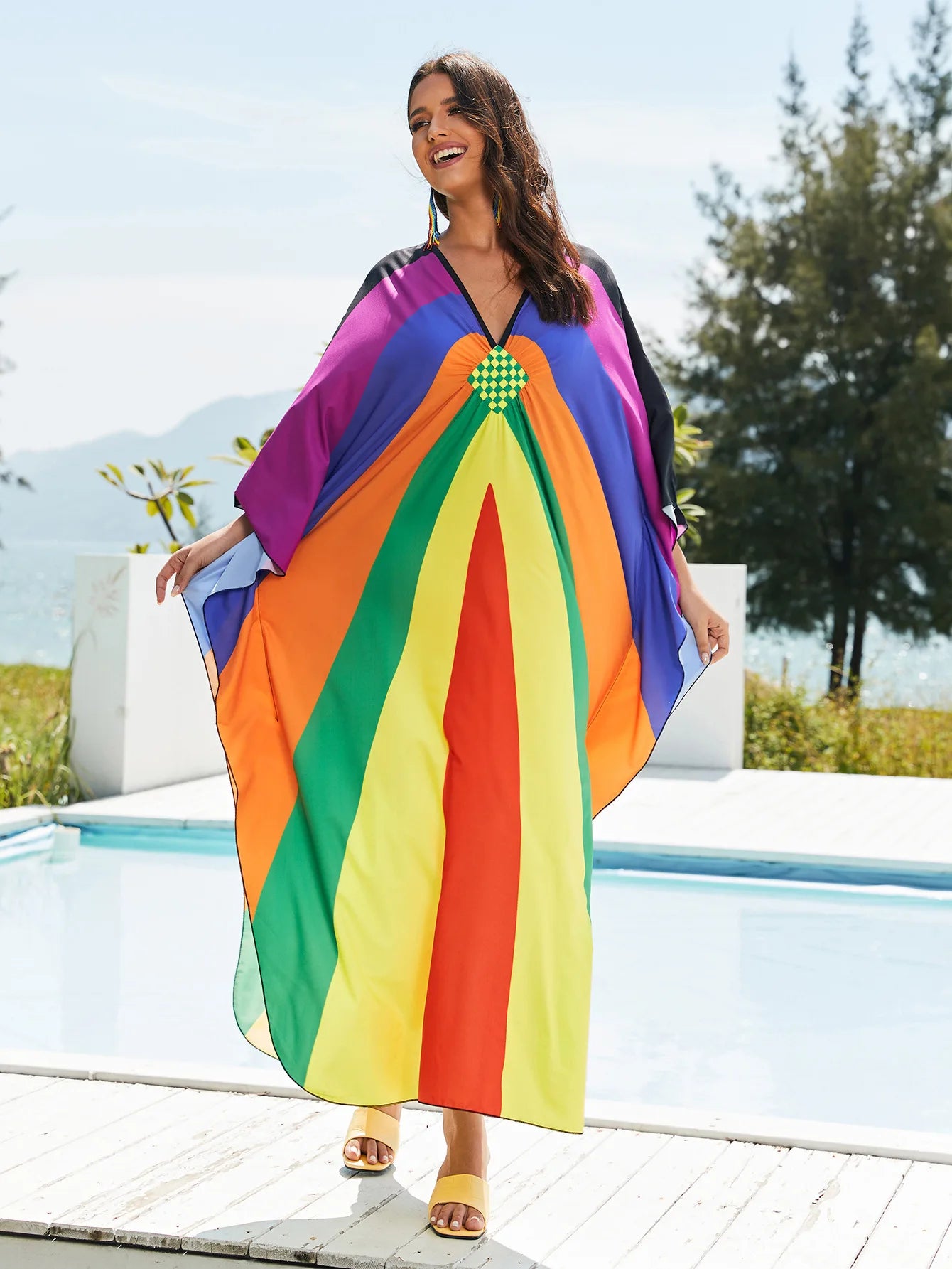Kaftan Dresses for Women Plus Size Batwing Sleeve Caftans Long Bathing Suit Cover Up Maxi Beach Dress Loungewear