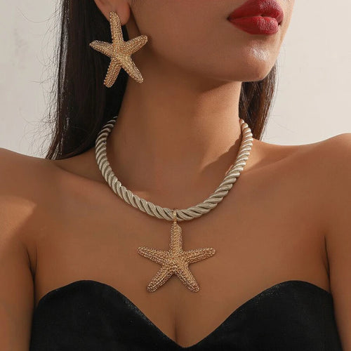 3 Pcs/set Simple Fashion Starfish Pendant Necklace Ocean Style Party Banquet Exaggerated Earrings Personalized Women Jewelry Set