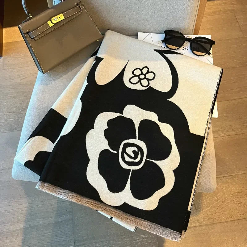 Elegant Women Flowers Soft Acrylic Cashmere Scarf Shawl Autumn Winter Neckerchief Spring Summer Travel Cape Long