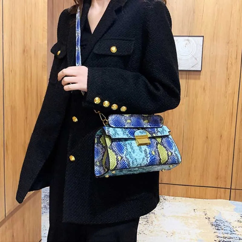 Fashionable High-end Texture Light Luxury Snake Print Niche Design Versatile Handhold Bag Shoulder Bag Crossbody Bag Armpit