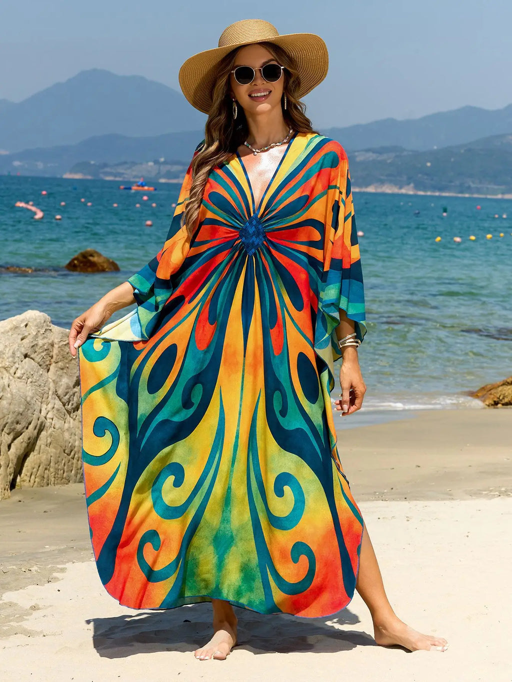 Caftans for Women Summer Beach Kaftan Dresses Tie Dye Printed Hand Woven Cover Ups for Swimwear Hot Sales