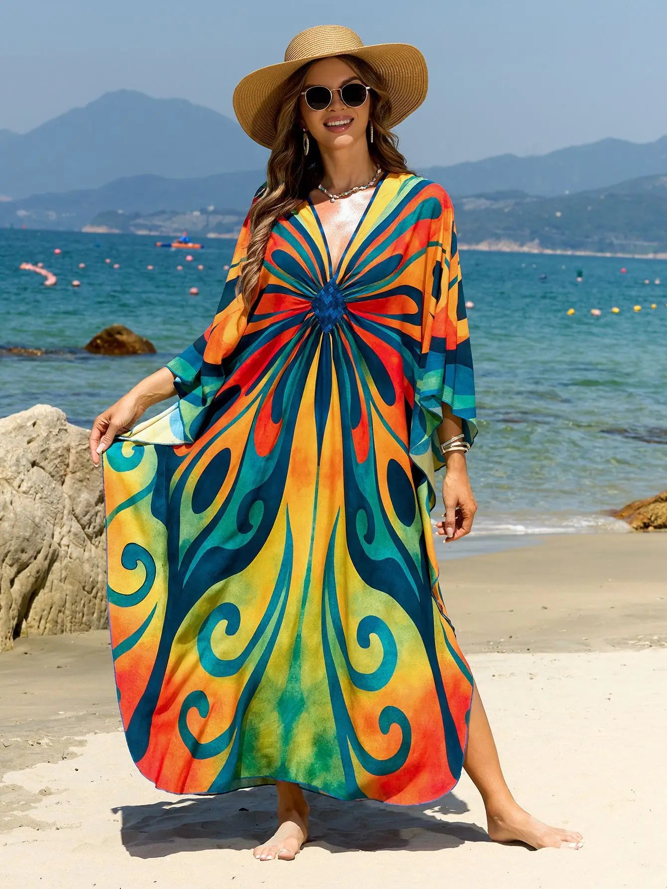 Caftans for Women Summer Beach Kaftan Dresses Tie Dye Printed Hand Woven Cover Ups for Swimwear Hot Sales