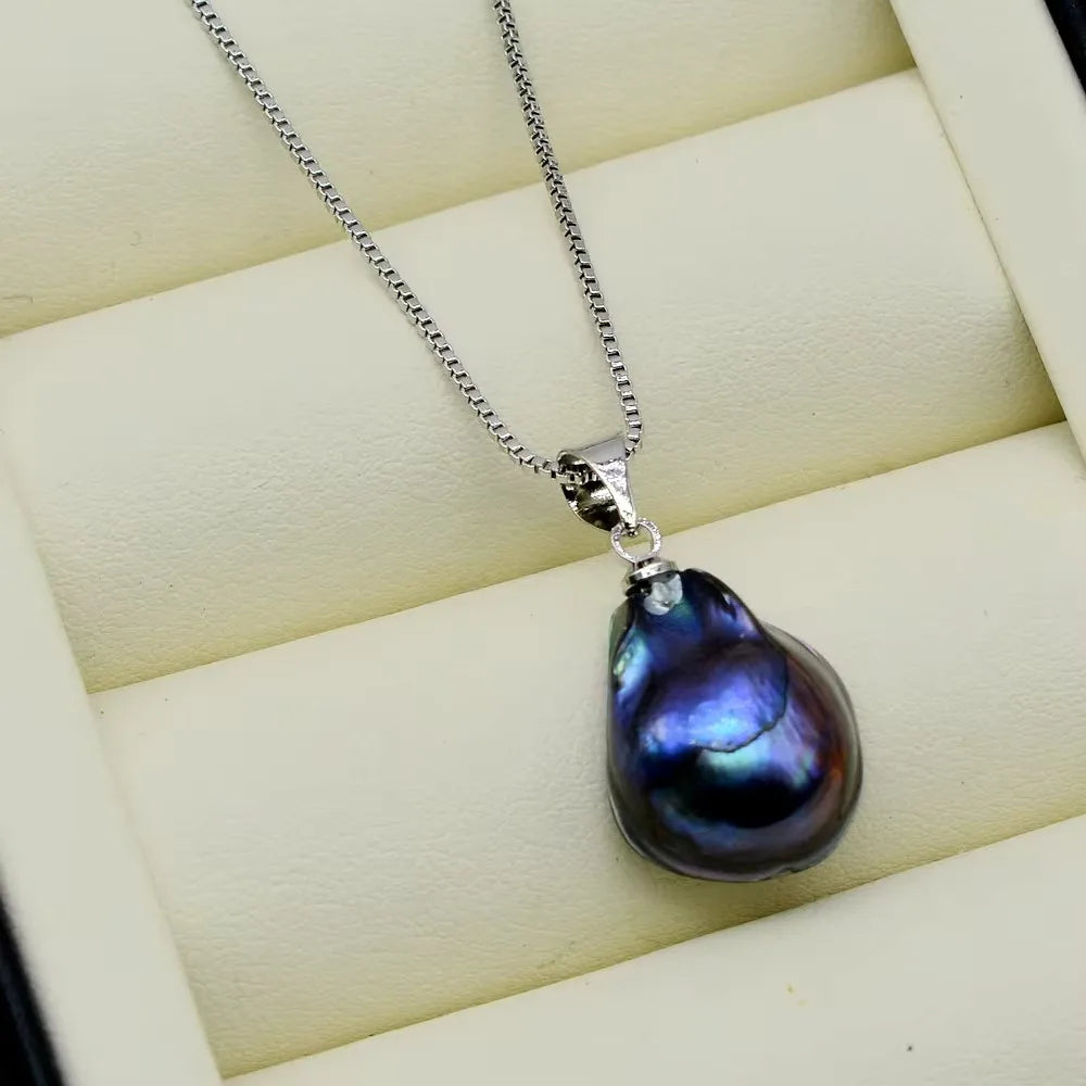 Pearl Pendant Necklace Natural Freshwater Pearl Silver Necklace Baroque Pearl Natural Shape Simple Style Women's Necklace