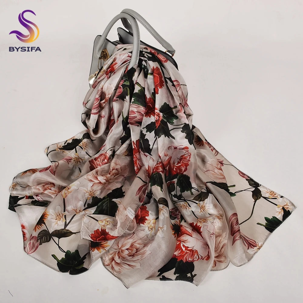 [BYSIFA] New Blue Green Silk Scarf Shawl Women Fashion Brand 100% Pure Silk Long Scarves Autum Winter Warm Neck Head Scarf Hijab