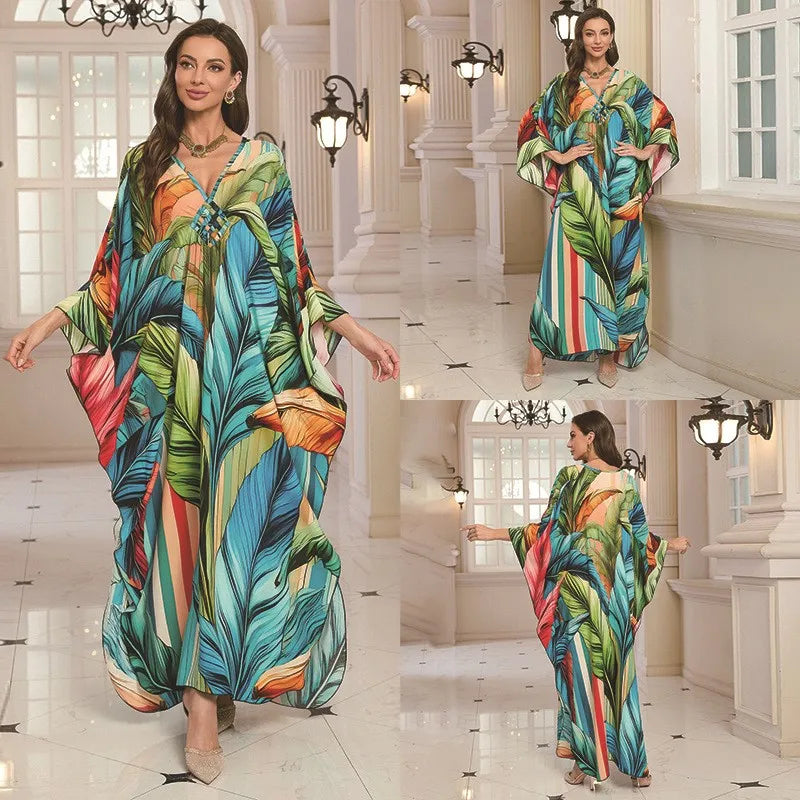 New 2025 Women's Cotton Beach Cover up Loose Kimono Sle Printed Sarong Swimwear Beach Coat Cross-Border Sports Fitn