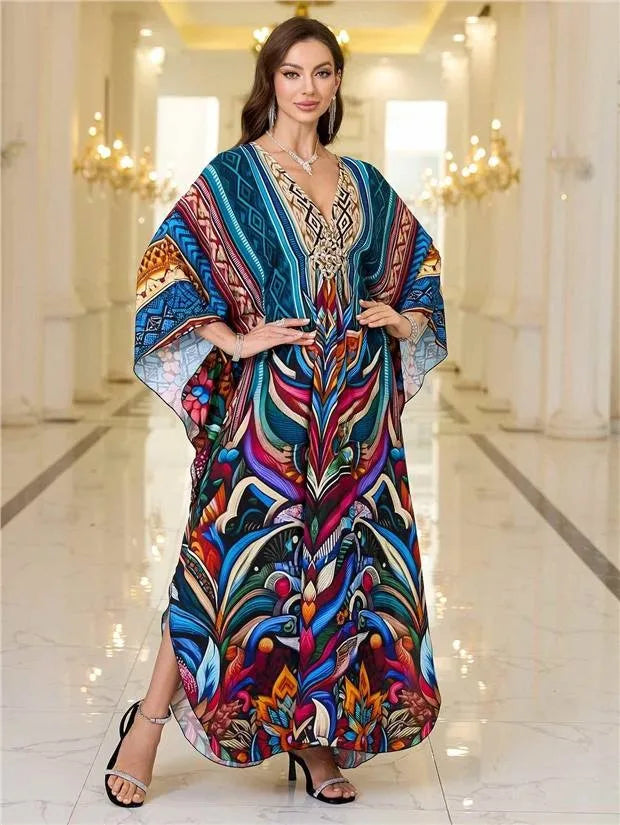 New 2025 Women's Cotton Beach Cover up Loose Kimono Sle Printed Sarong Swimwear Beach Coat Cross-Border Sports Fitn