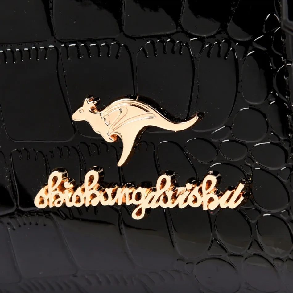 Women's Glossy Crocodile Embossed Patent Leather Bucket Bag Casual Top Handle Crossbody Shoulder Handbag for Daily Commute Sac