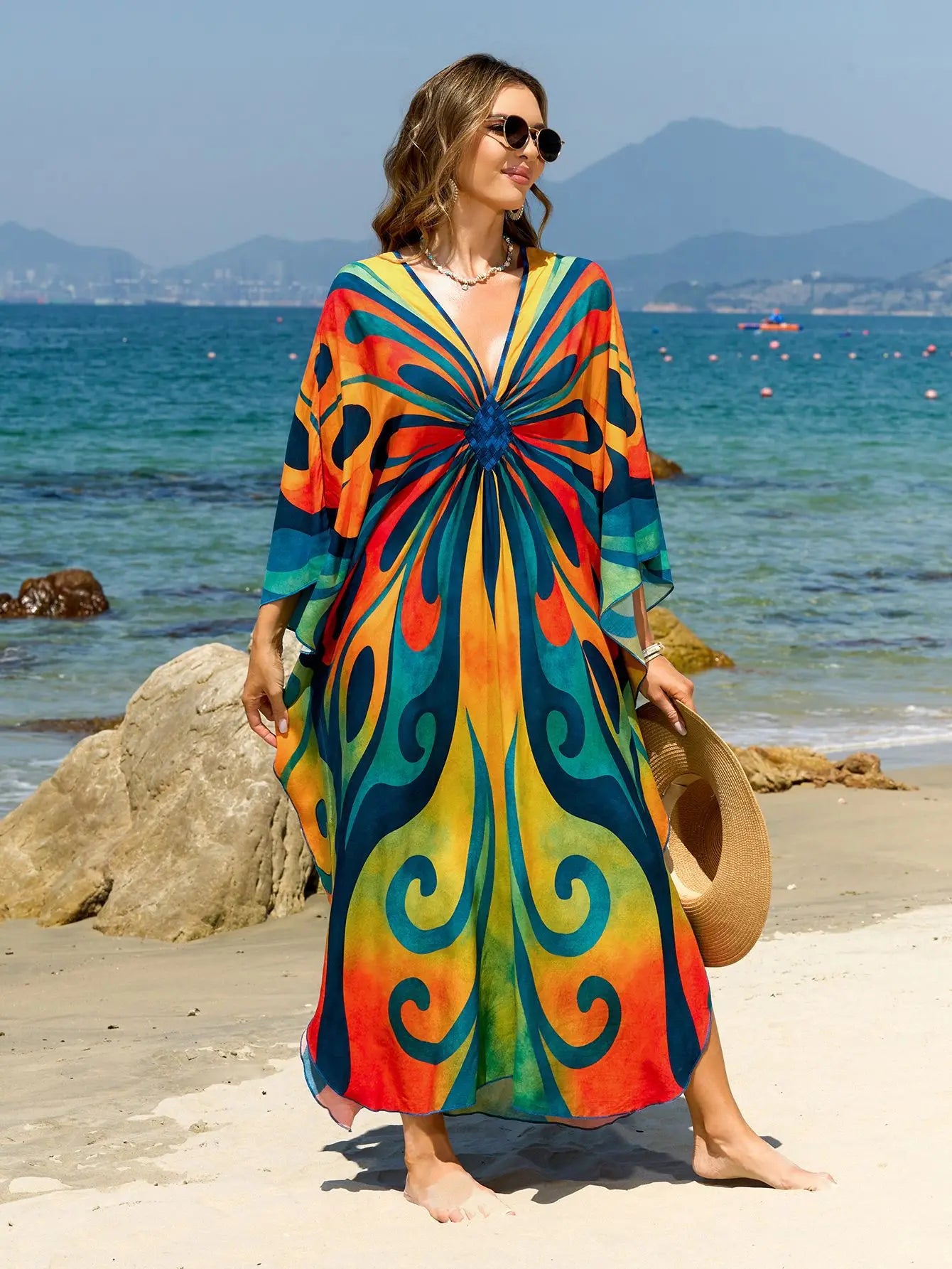 Caftans for Women Summer Beach Kaftan Dresses Tie Dye Printed Hand Woven Cover Ups for Swimwear Hot Sales