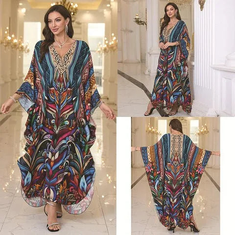 New 2025 Women's Cotton Beach Cover up Loose Kimono Sle Printed Sarong Swimwear Beach Coat Cross-Border Sports Fitn