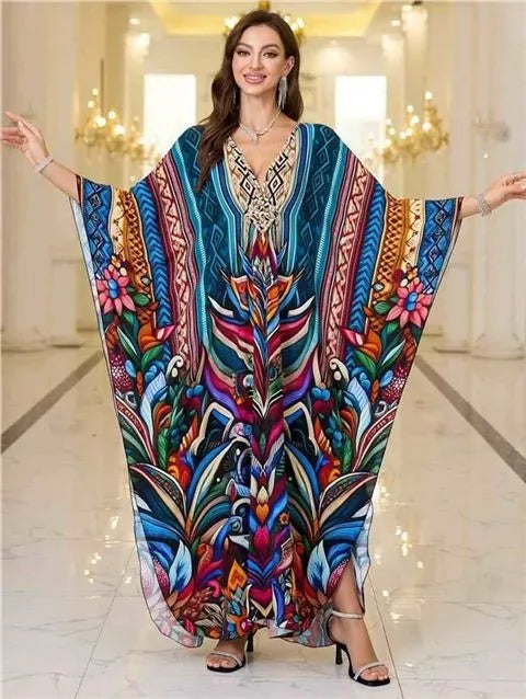 New 2025 Women's Cotton Beach Cover up Loose Kimono Sle Printed Sarong Swimwear Beach Coat Cross-Border Sports Fitn
