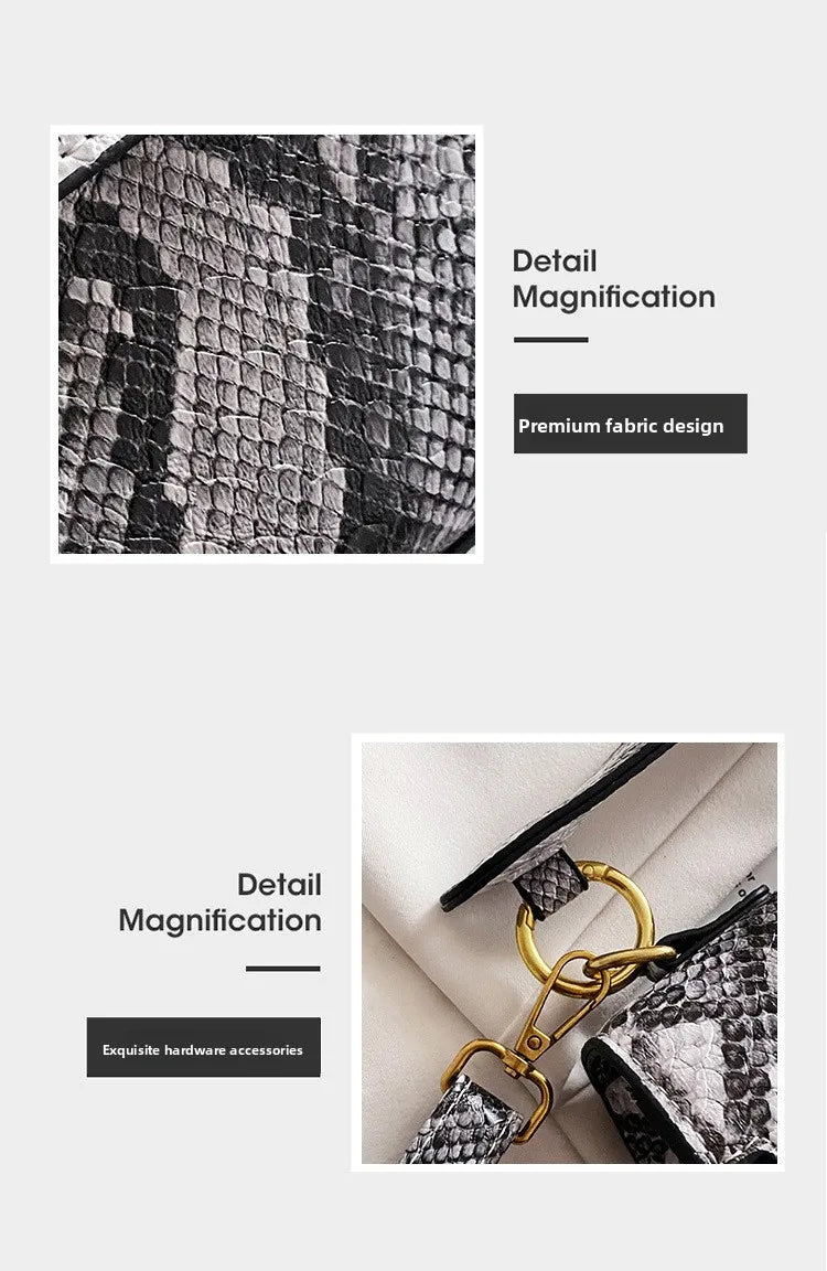 Fashionable High-end Texture Light Luxury Snake Print Niche Design Versatile Handhold Bag Shoulder Bag Crossbody Bag Armpit