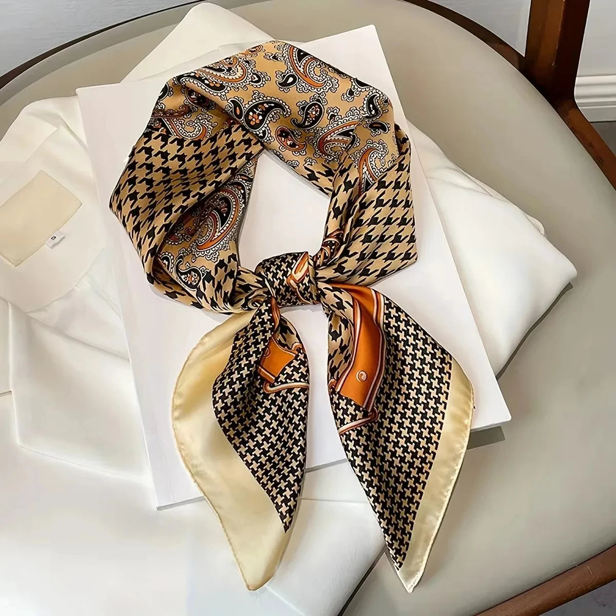 Luxury Brand Women Leopard Print Square Hijab Scarf Soft Satin Silk-like Small Neck Scarf Stylish Casual Headscarf