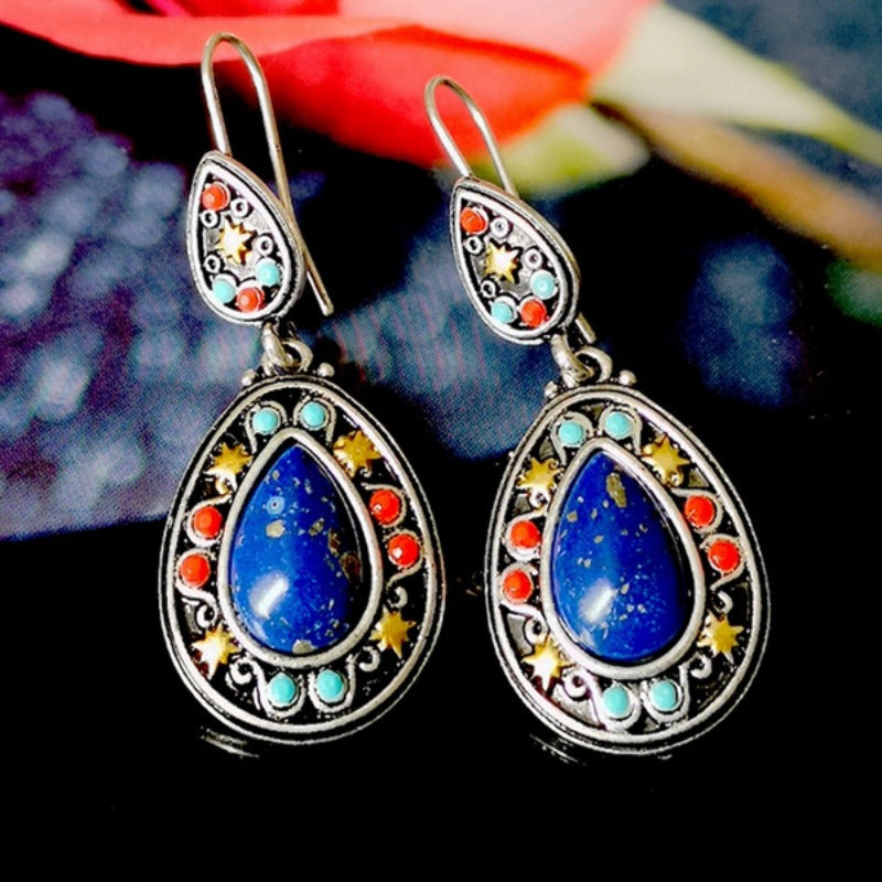 Gorgeous Silver Color Water Drop Earrings Inlaid Natural Stone Dangle Earrings for Women Bridal Engagement Wedding Jewelry Gifts