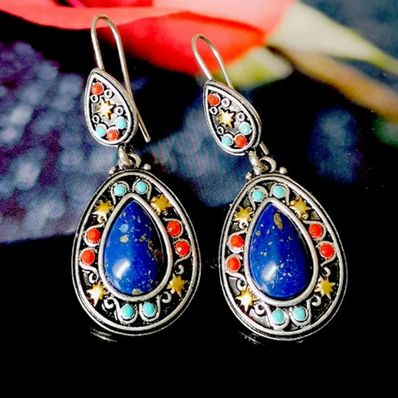 Gorgeous Silver Color Water Drop Earrings Inlaid Natural Stone Dangle Earrings for Women Bridal Engagement Wedding Jewelry Gifts