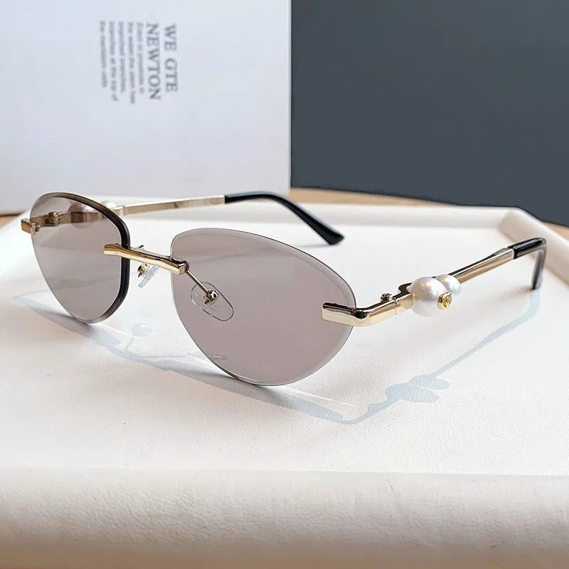Trendy Rimless Sunglasses Women Luxury Pearl Sun Glasses For Women Fashion UV400 Driving Shades Frameless Gradient Eyewear