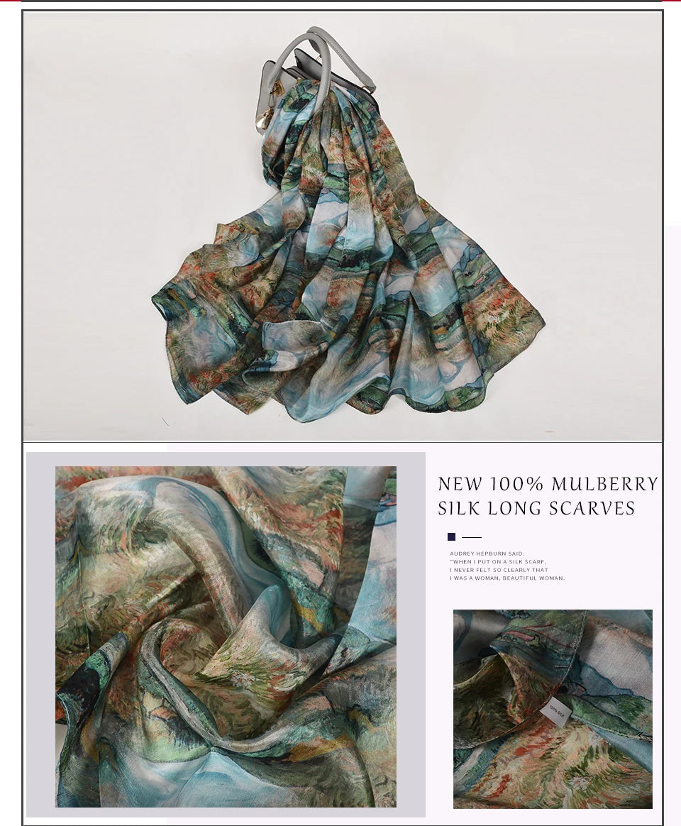 [BYSIFA] New Blue Green Silk Scarf Shawl Women Fashion Brand 100% Pure Silk Long Scarves Autum Winter Warm Neck Head Scarf Hijab